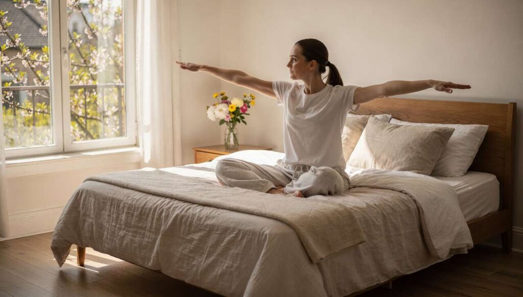 5 ćwiczeń w łóżku na wiosenną sztywność stawów, fizjoterapeuta tłumaczy kolejność